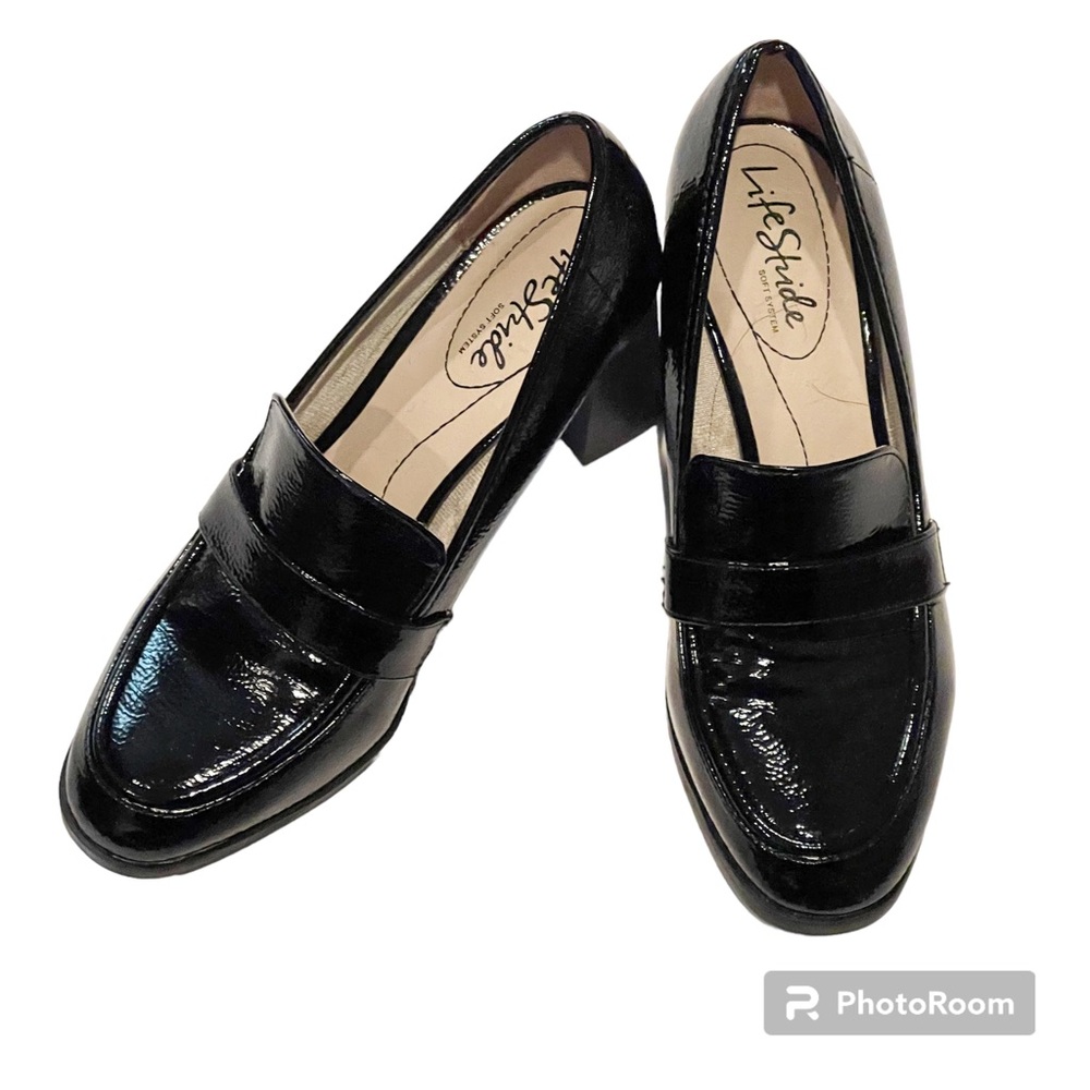 Black Patent Leather Loafer Style Heels